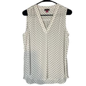 Vince Camuto White Black Polka Dot Sleeveless Blouse V Neck Women Size Small